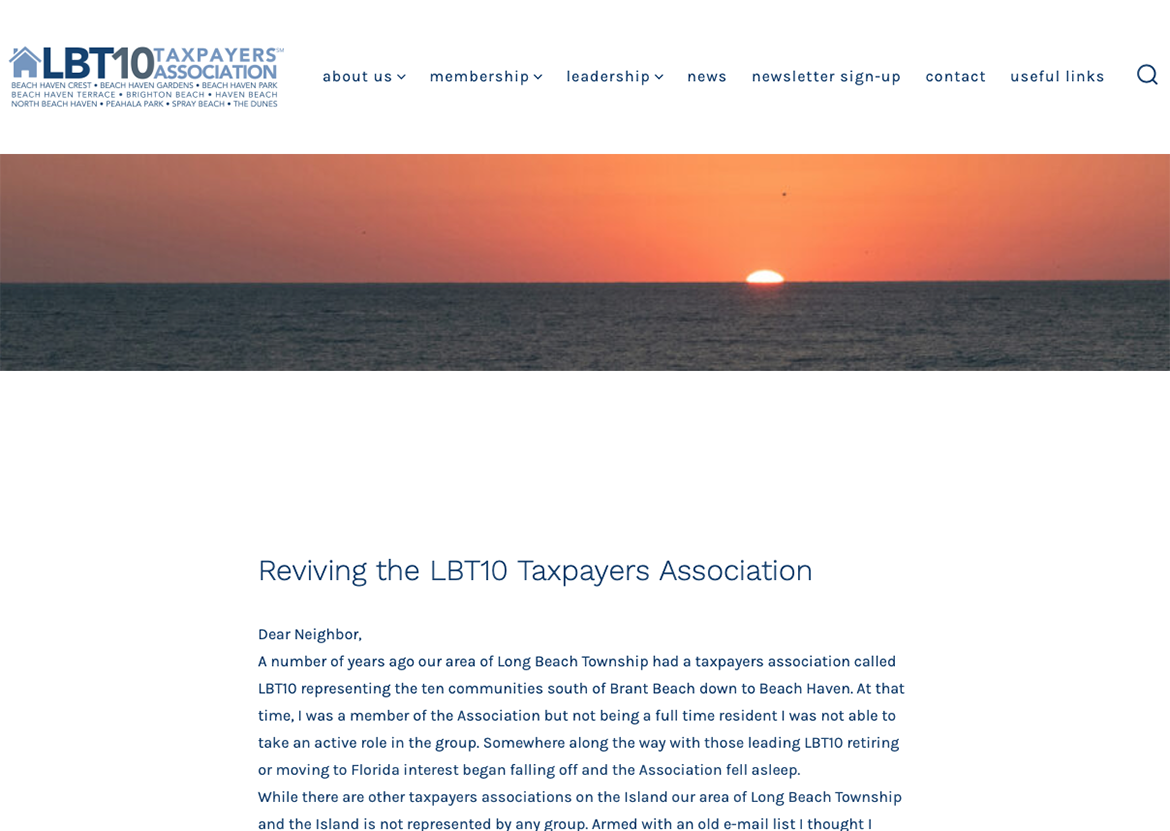 LBT10 Taxpayers Association website home page image.