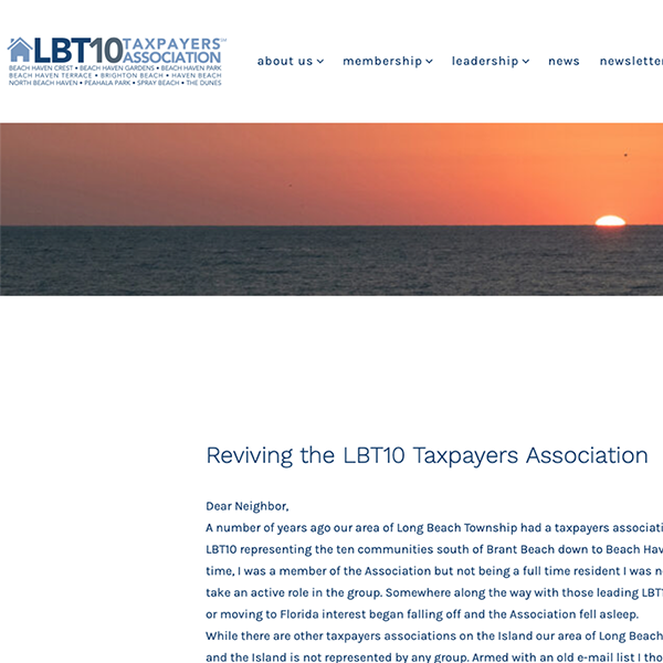 LBT10 Taxpayers Association website home page image.
